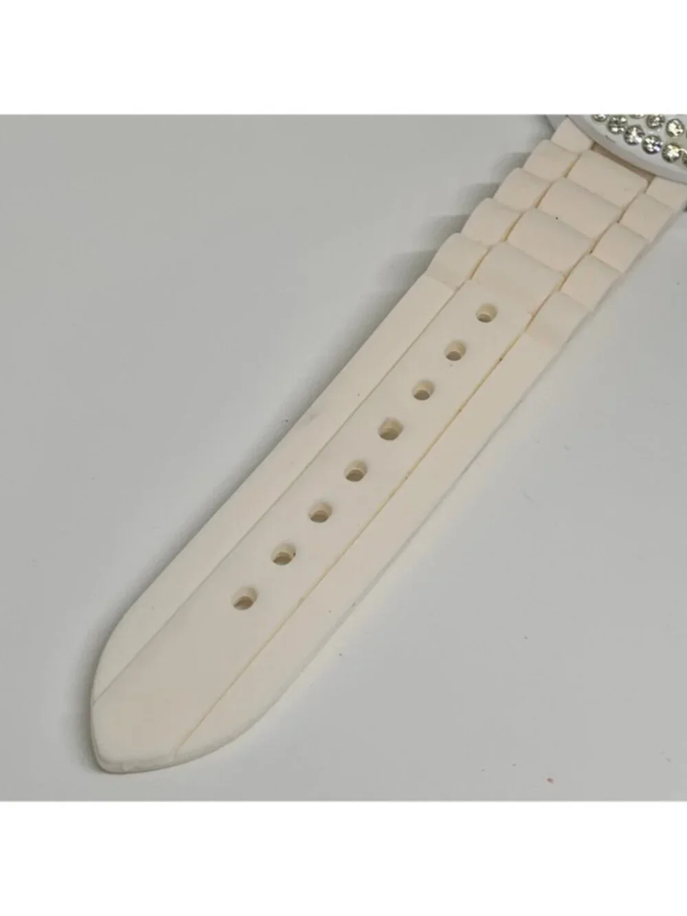 Geneva women’s watch white tone rhinestones 45mm silicone band running